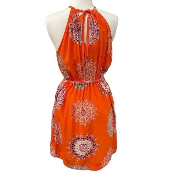 Anthropologie Floreat Livia Floral Halter Dress SZ 8 Orange - Picture 7 of 10
